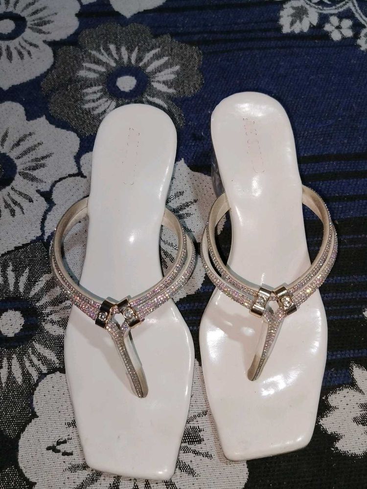 White Rhinestone Flip Flops