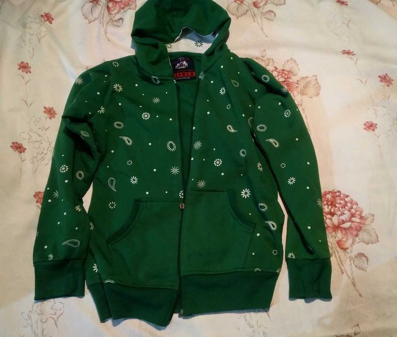 Green Patterned Zip-Up Hoodie