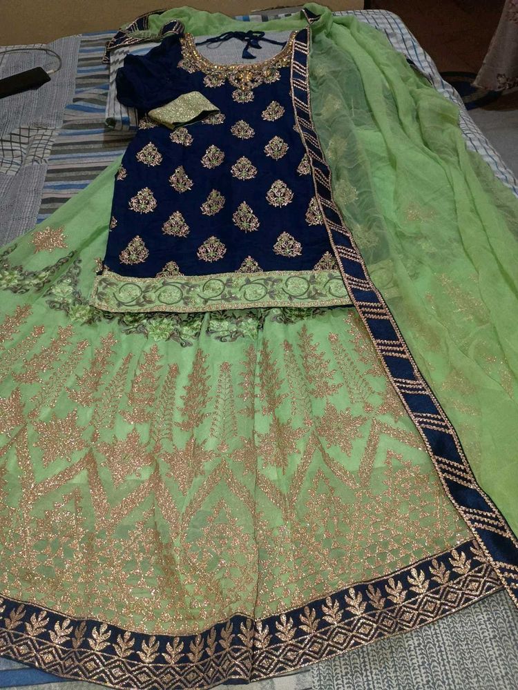 Elegant Green And Blue Lehanga