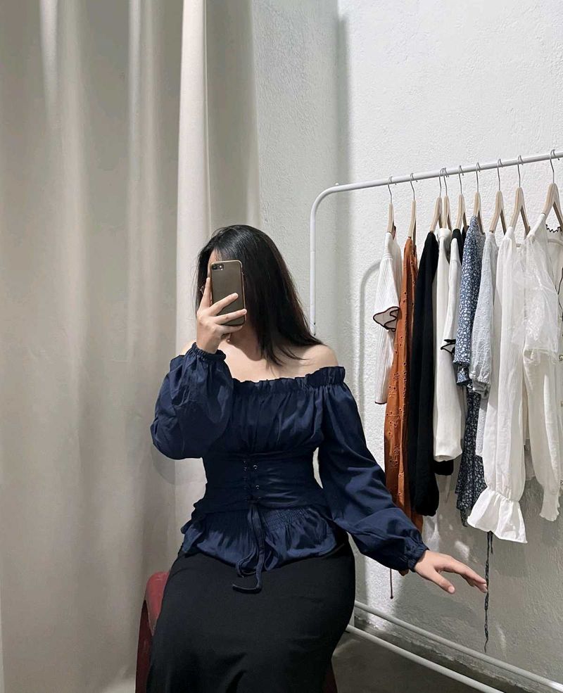 Elegant Navy Bardot Top