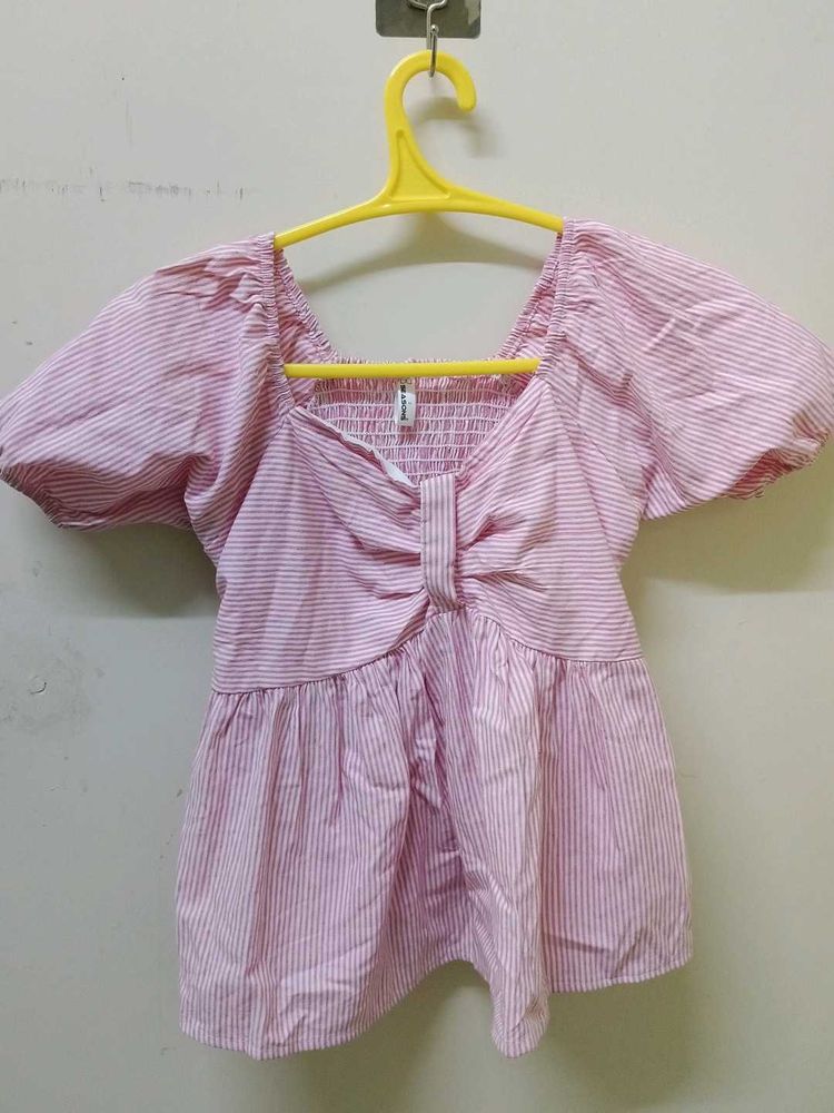 Pink Striped Puff Sleeve Top