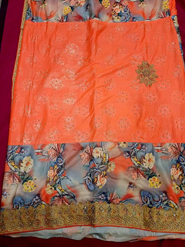 Orange Floral Saree