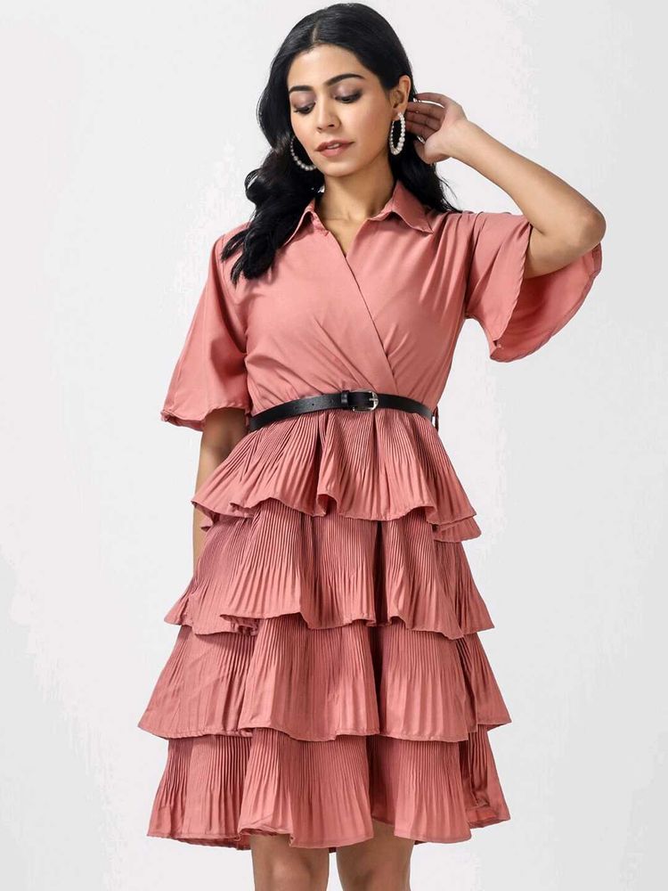 Layered Shirt Collar Flared Sleeve Fit &amp; Flare Dre