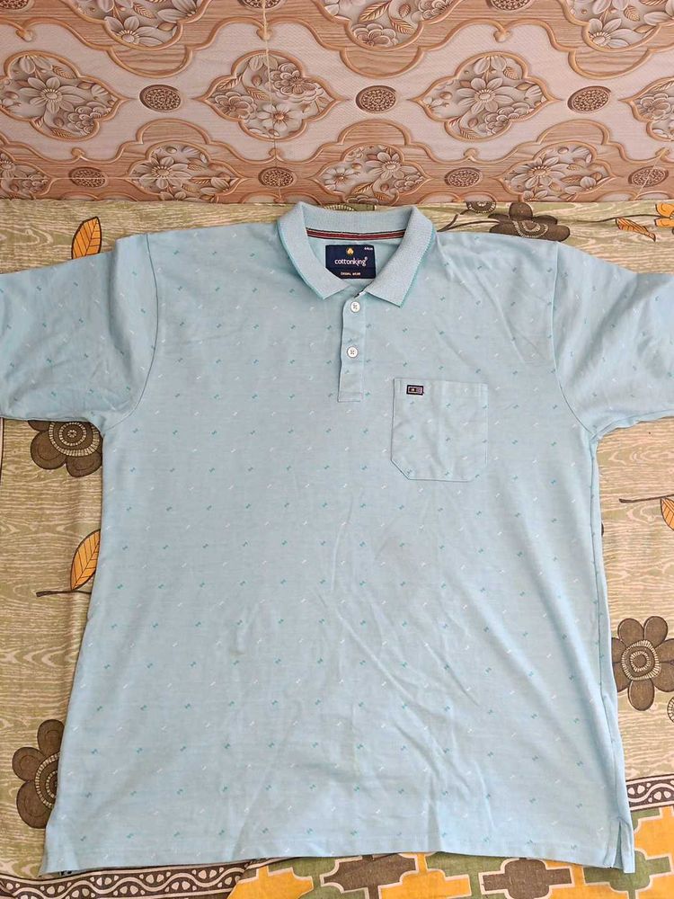 Light Blue Cottonking Polo T-Shirt