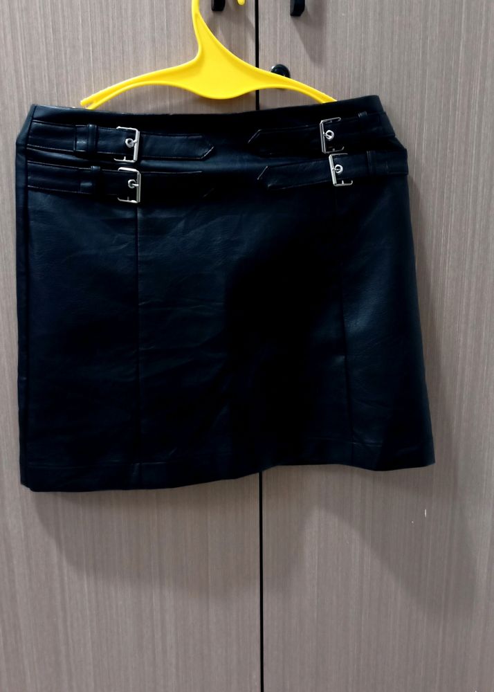 Fancy Party Wear Leather Faux Black Skirt