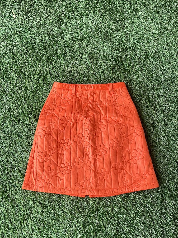 Leather Like Orange Skirt