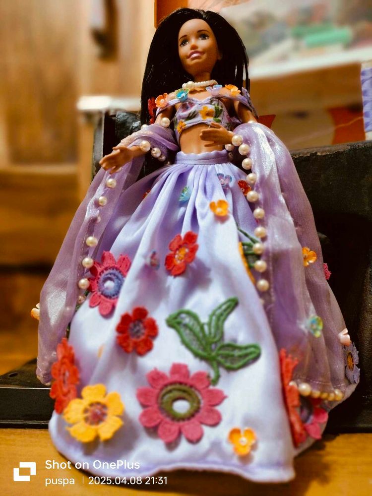 Vintage Handmade Floral Barbie Doll Dress