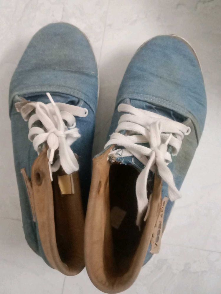 Worn Blue Denim Casual Shoes