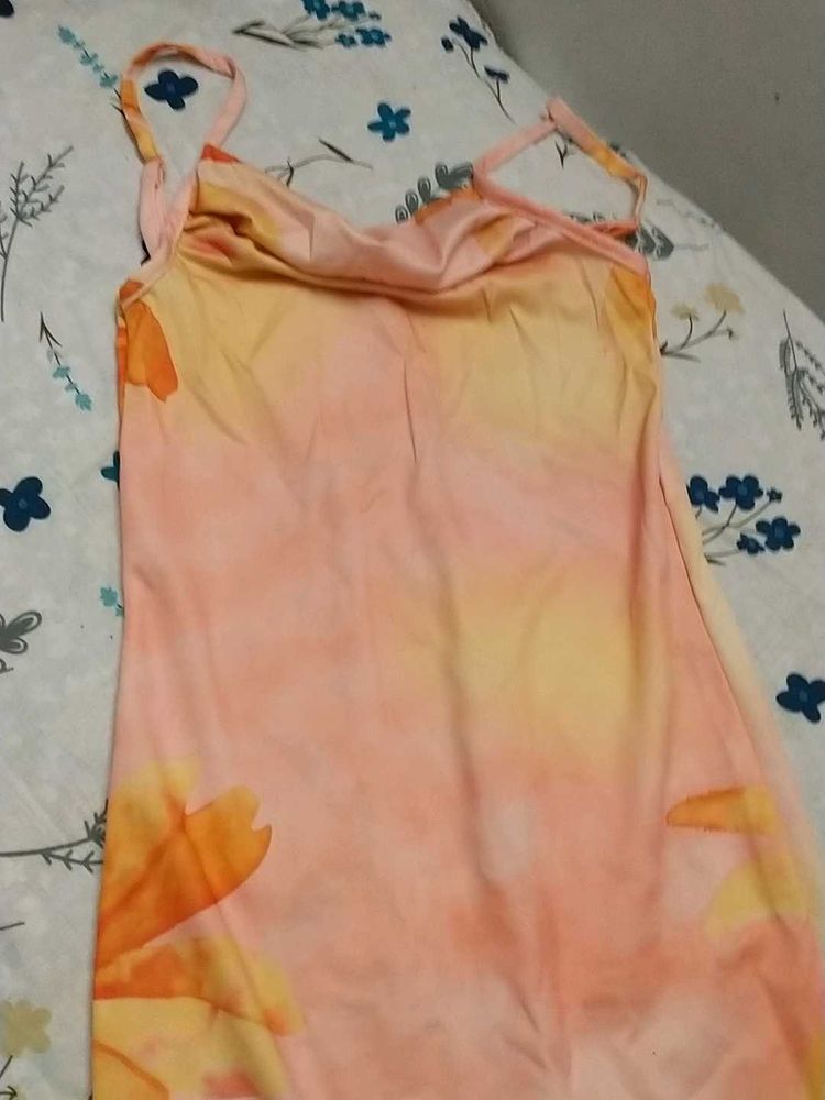 Orange Printed Floral Midi Bodycon Dress