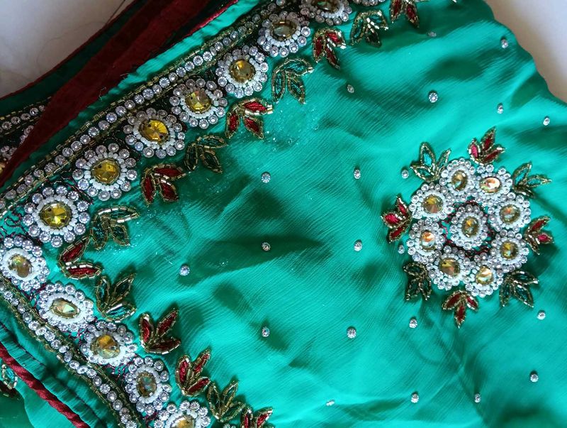 Emerald Peacock Green Embroidered Saree