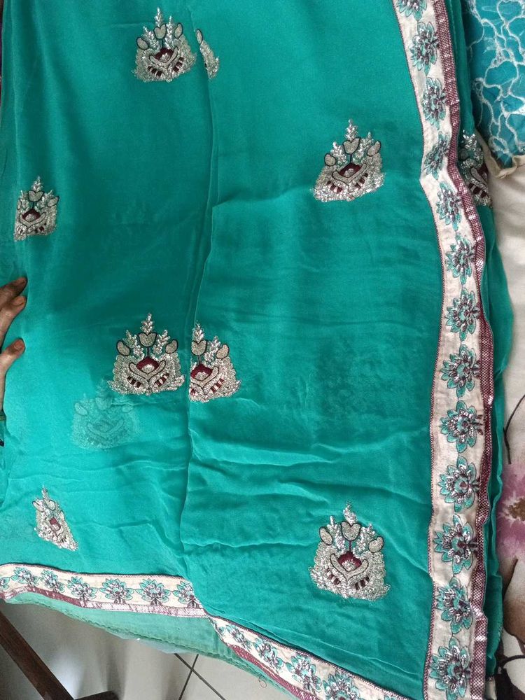 Green Party Wear New Saree