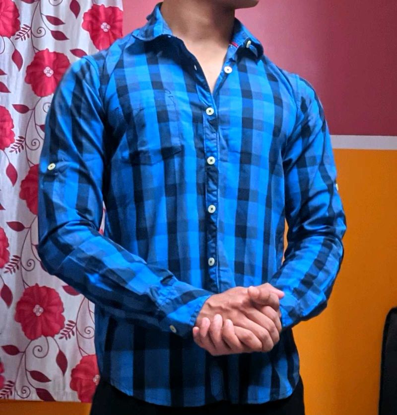 Blue Checkered Shirt - Size S | Smart Casual Fit