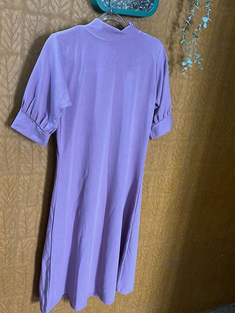 Lavender Mock Neck Puff Sleeve Dress