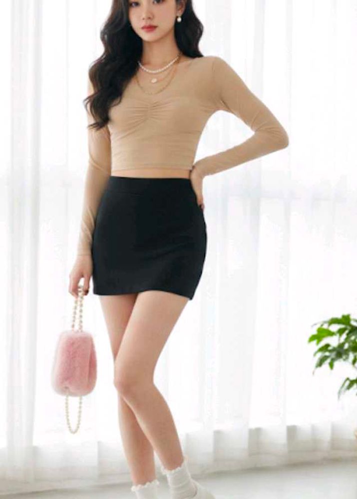 Tan Long Sleeve Crop Top