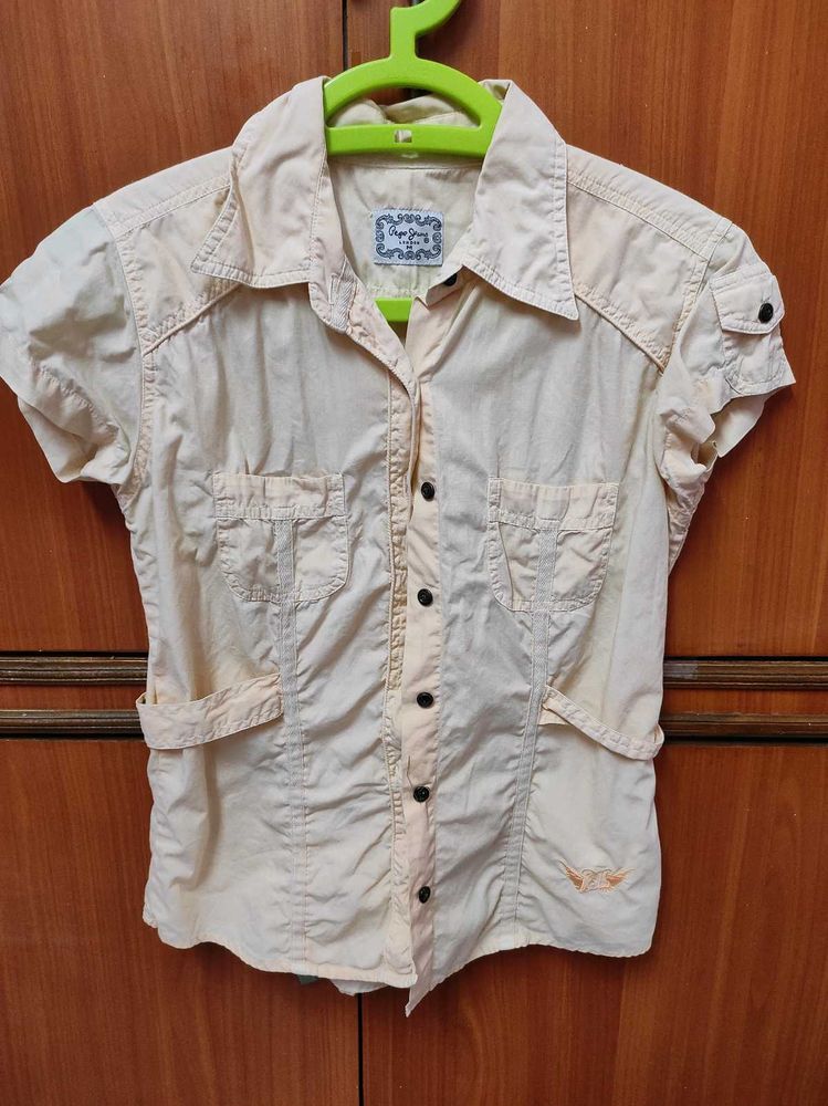 Casual Beige Button-Up Shirt