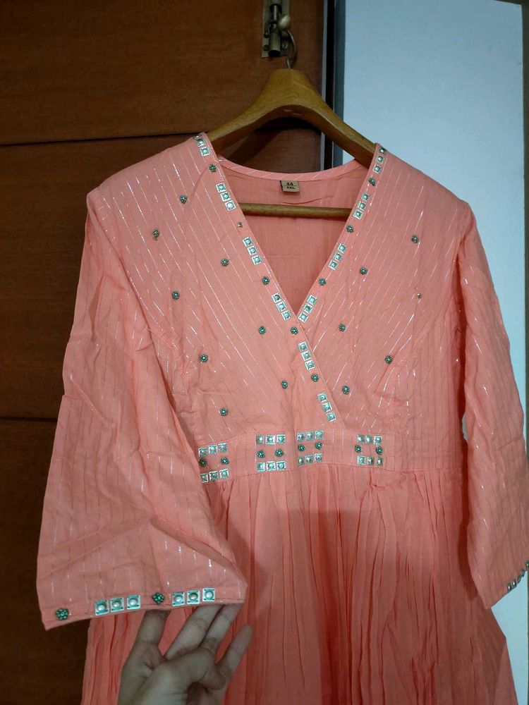 Coral Ethnic Gown with Silver Embroidery✨