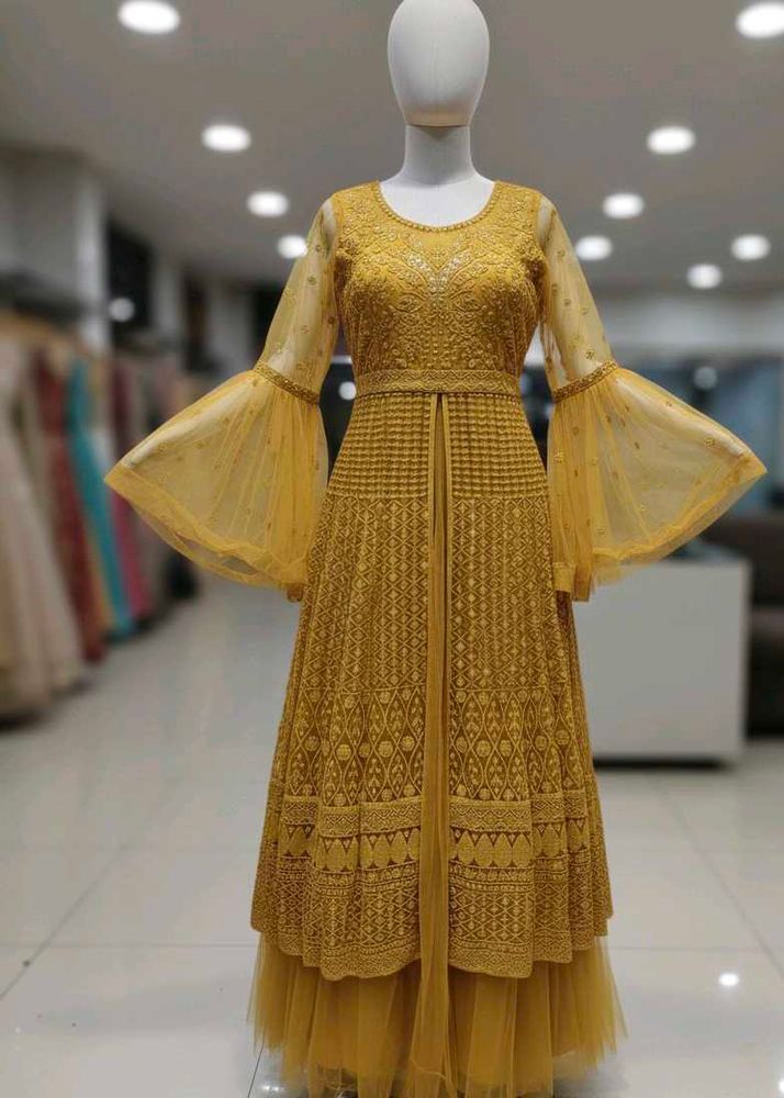 Elegant Mustard Embroidered Anarkali