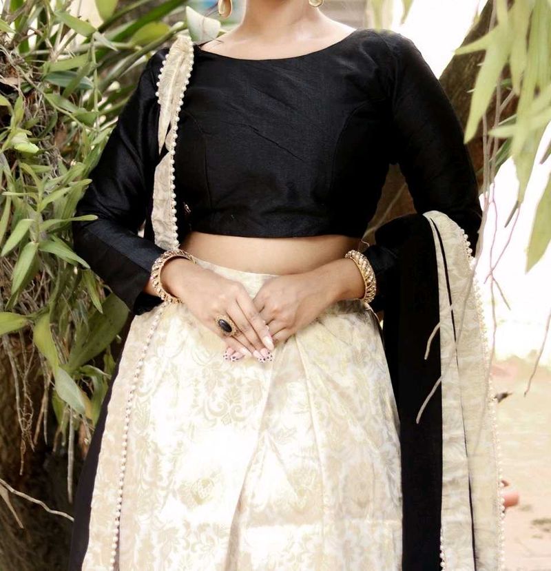 Silk Black and golden Zari Lehenga
