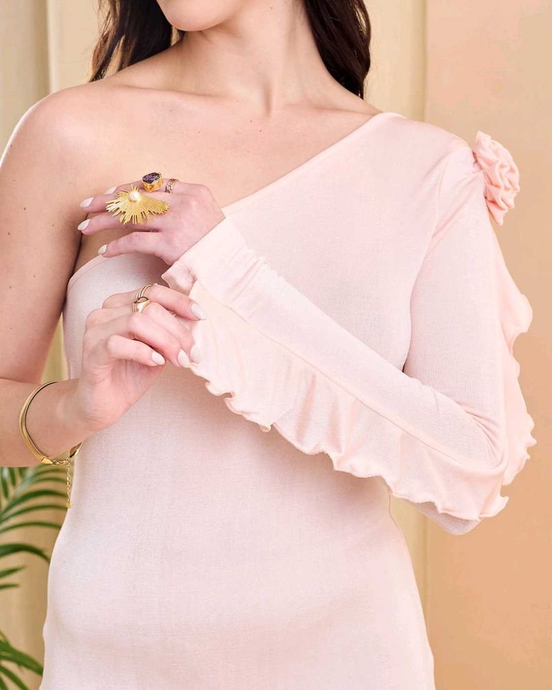 One Shoulder Flower Applique Bodycon Dress