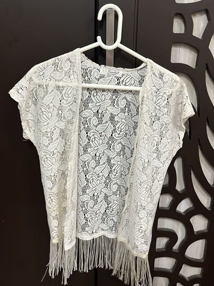 White Lace Fringe Shrug