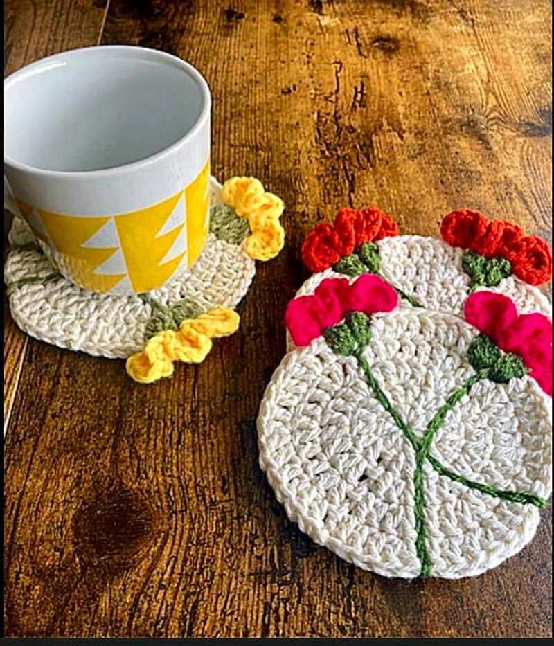 Handmade Crochet Flower Coasters set of 3
