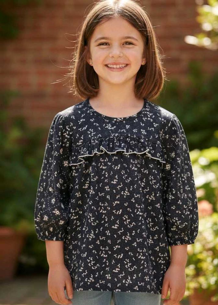 Cute Girl&#39;s Floral Print Top