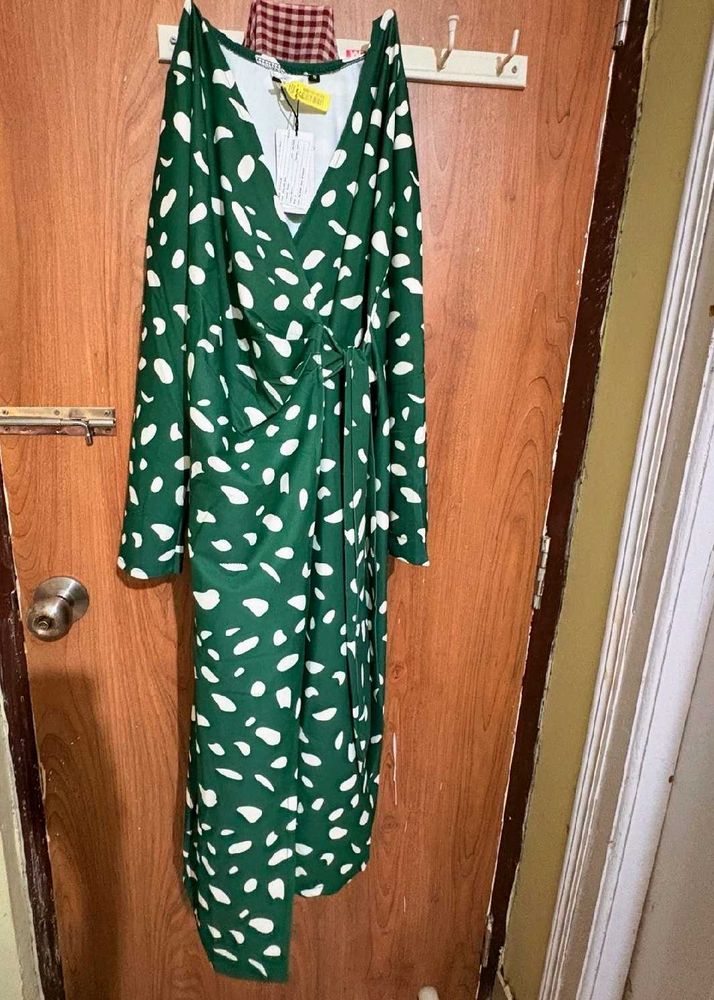 Brand New Green Polka Print Wrap Dress