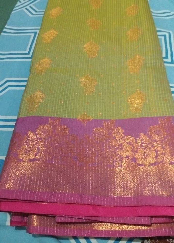 Elegant Green &amp; Pink Saree