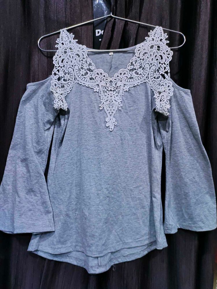 Gray Cold Shoulder Top