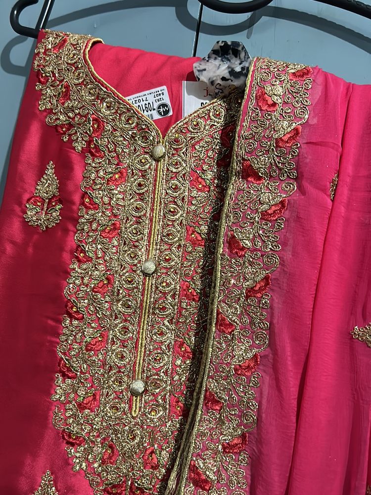Pink Embroidery Suit With Full  Embroideryduppta
