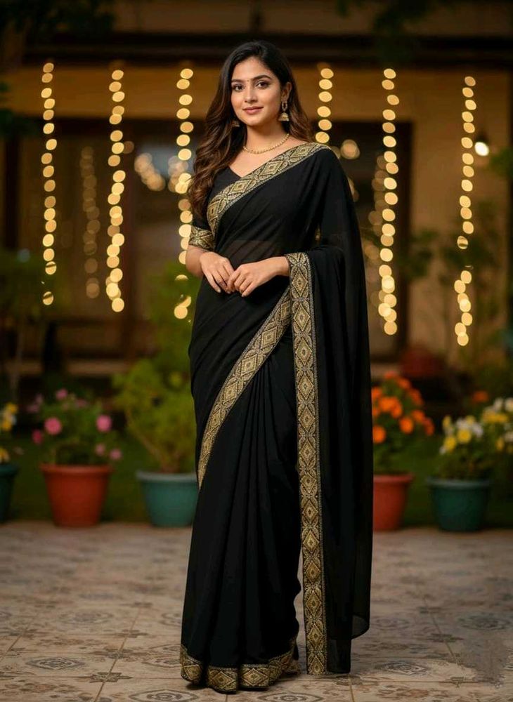 Elegant Black Saree for Navratre