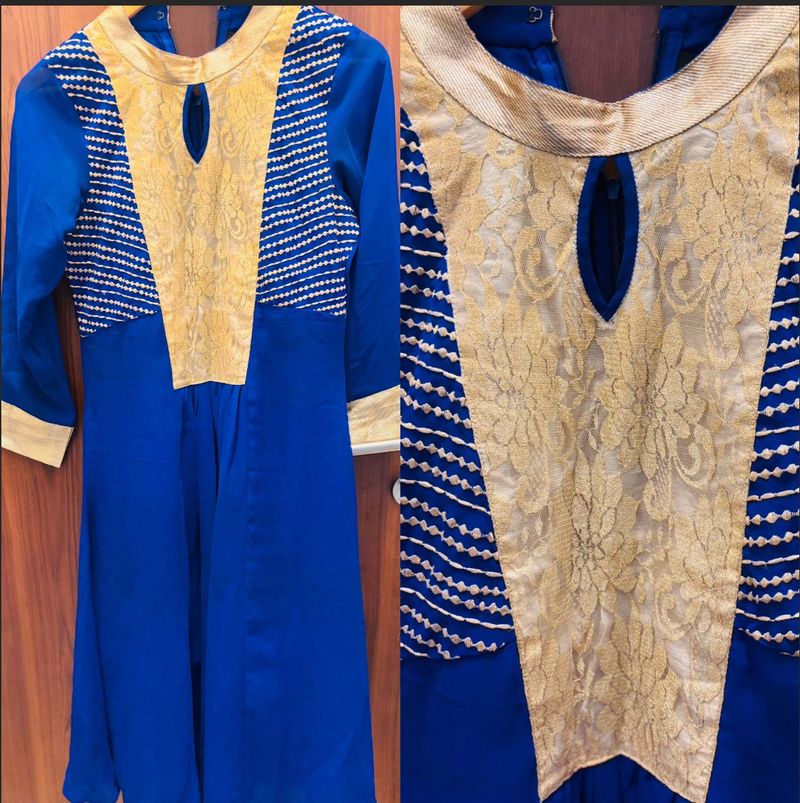 Blue &amp; Gold Detail Occasion Dress