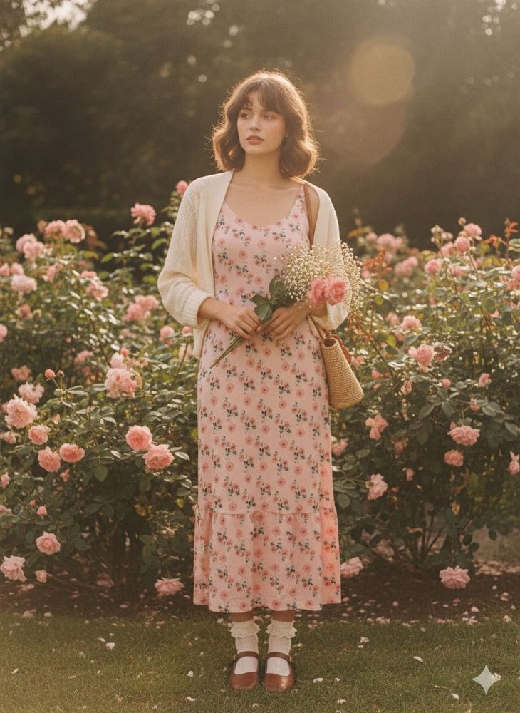 Summer Pink Floral Midi Dress
