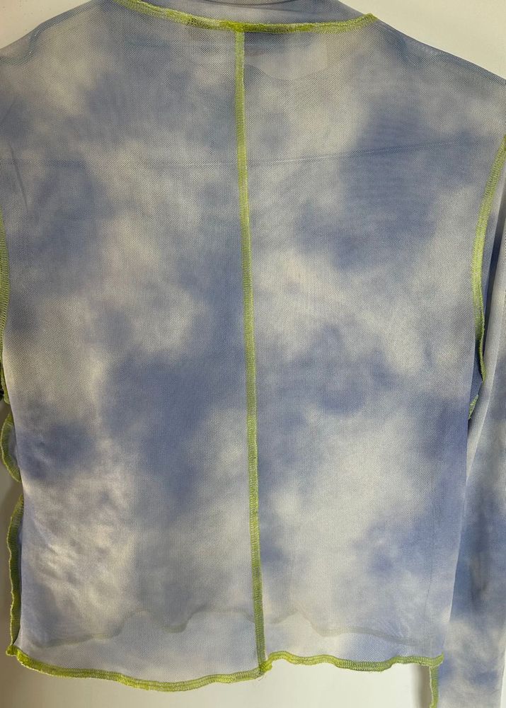 Blue Tie-Dye Mesh Long Sleeve Top