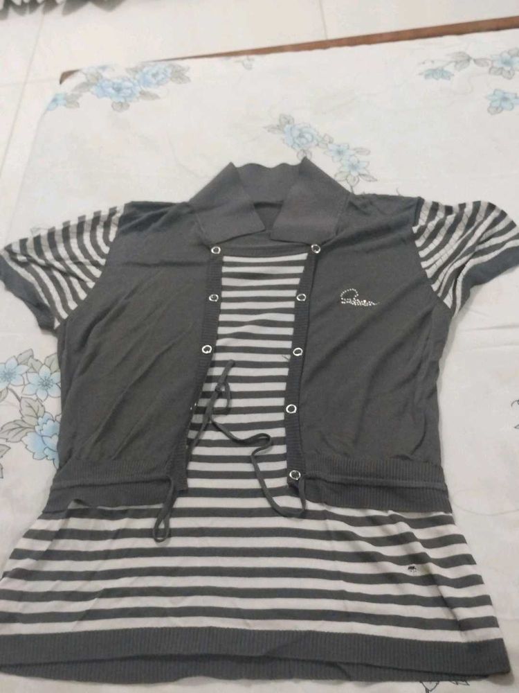 Striped Top with Attached Shrug