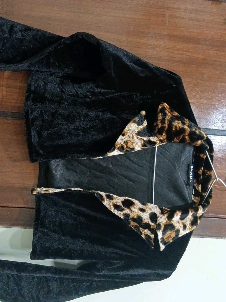 Velvet Leopard Trim Jacket