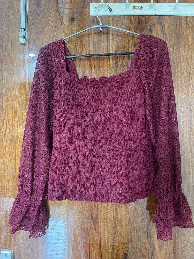Maroon Smocked Top
