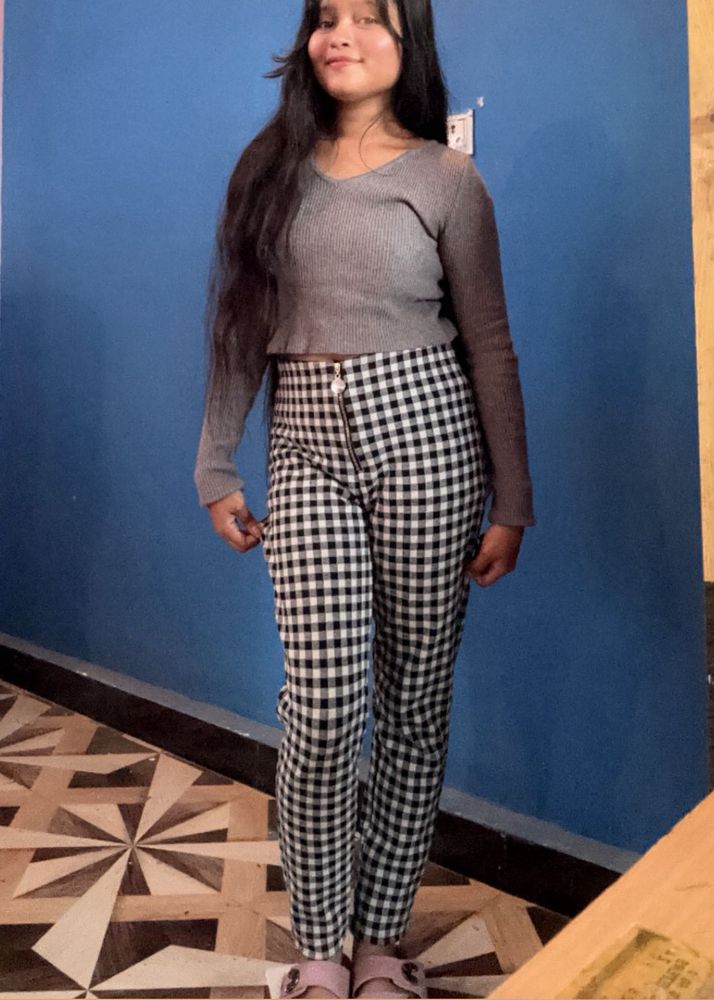 Gingham High-Waisted Pants