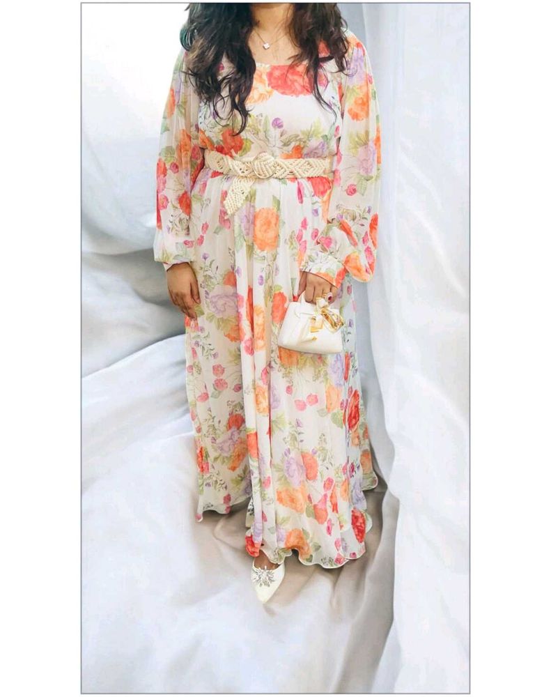 Floral Maxi Dress with Belt