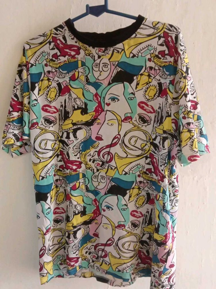 L Size Cartoon Style Printed Tshirt For Women