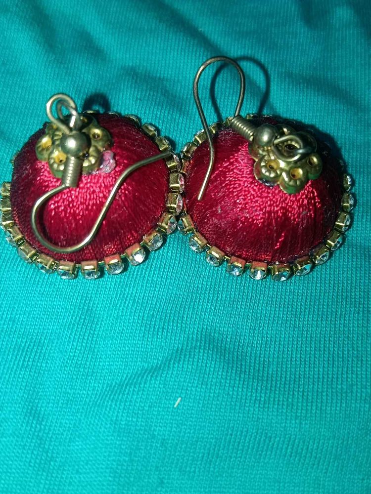 Red &amp; Gold Jhumka Earrings