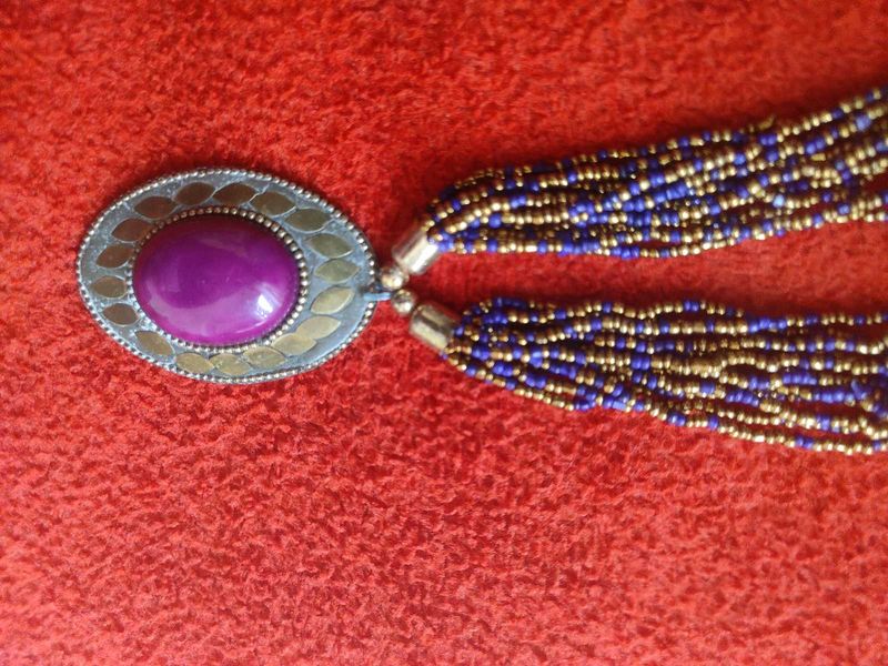 Beaded Purple Pendant Necklace