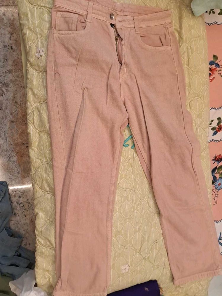 Pink Denim Straight Leg Jeans