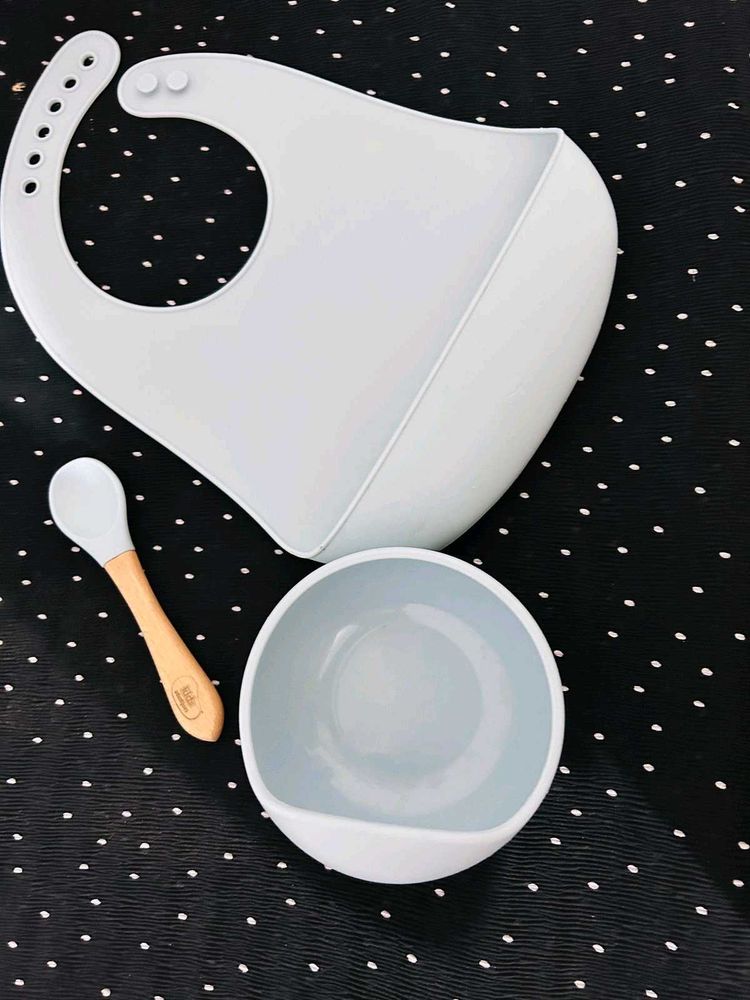 Kids Station Silicone Bib With Bowl Spoon For Baby