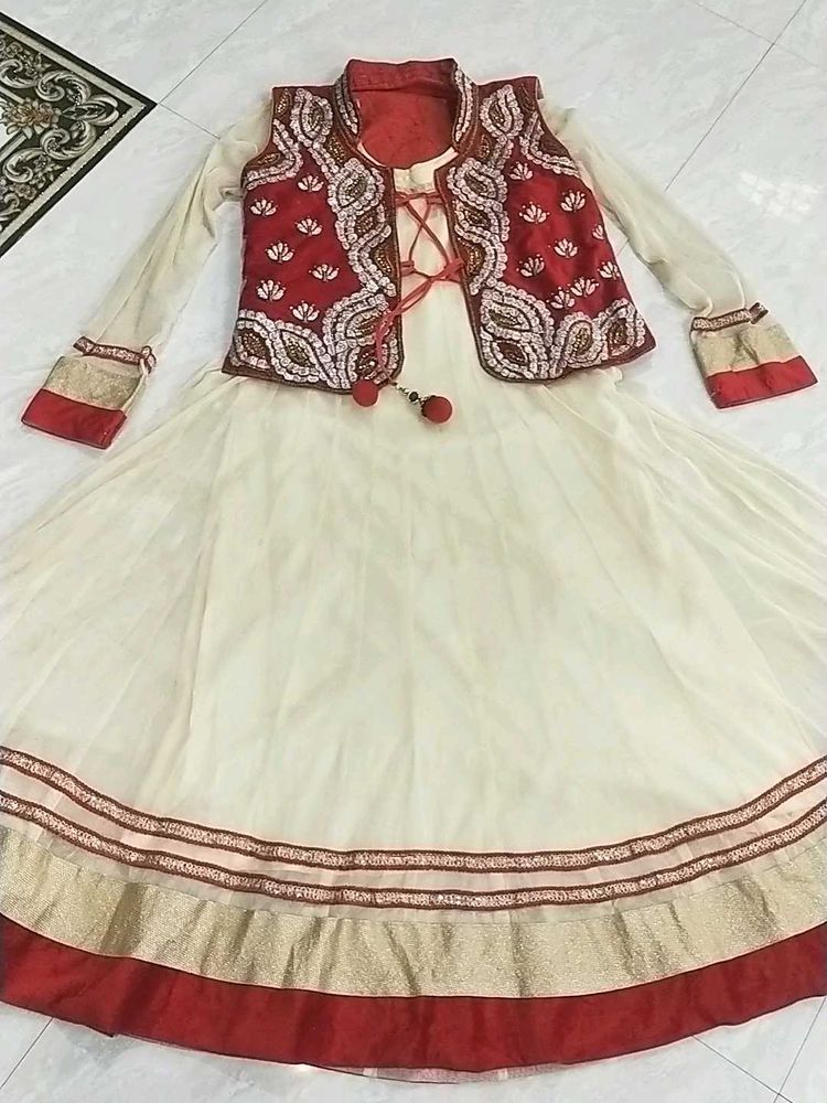 Gold Ane Red Colour Anarkali Top
