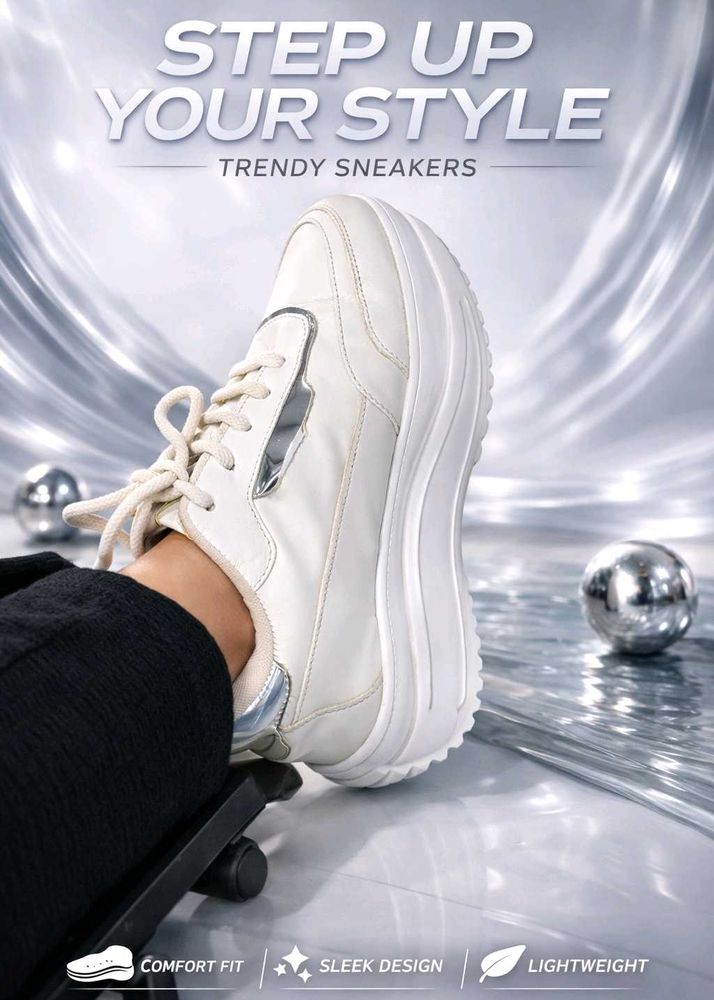 Trendy White platform Sneakers