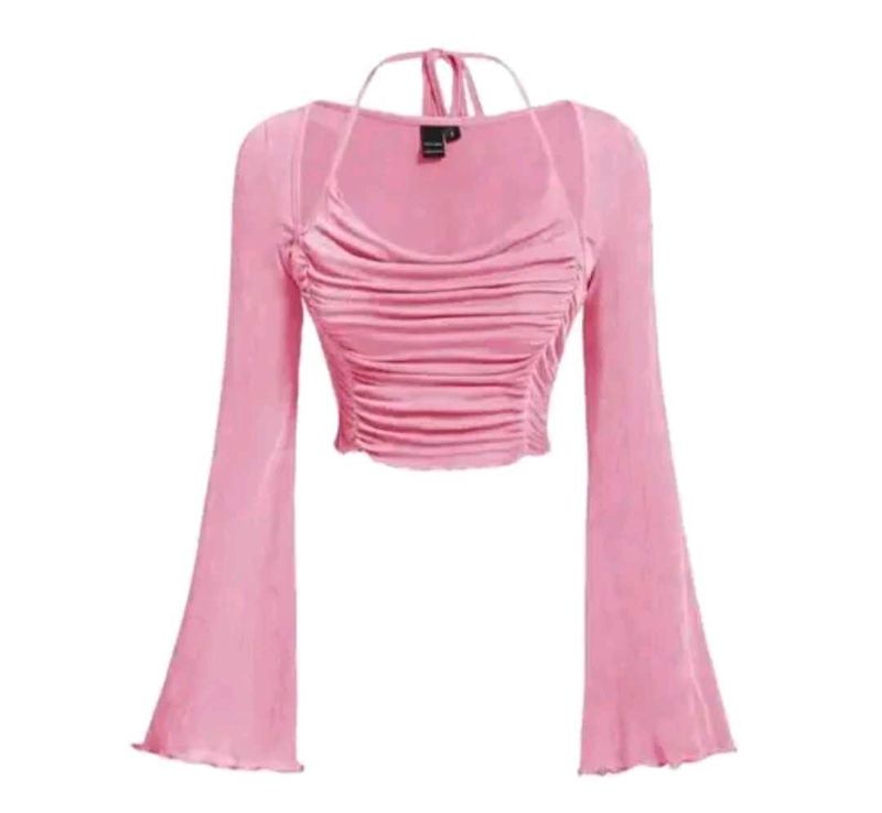 Aesthetic Pink Tie up Long Sleeve Top