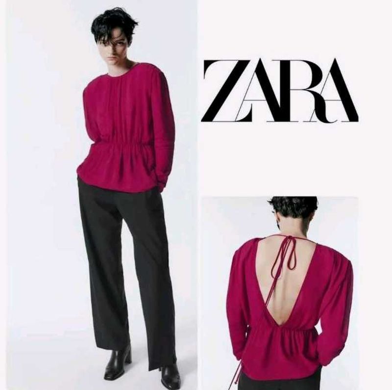 ZARA NWT SEMI-SHEER BLOUSE WITH SHOULDER OPEN BACK