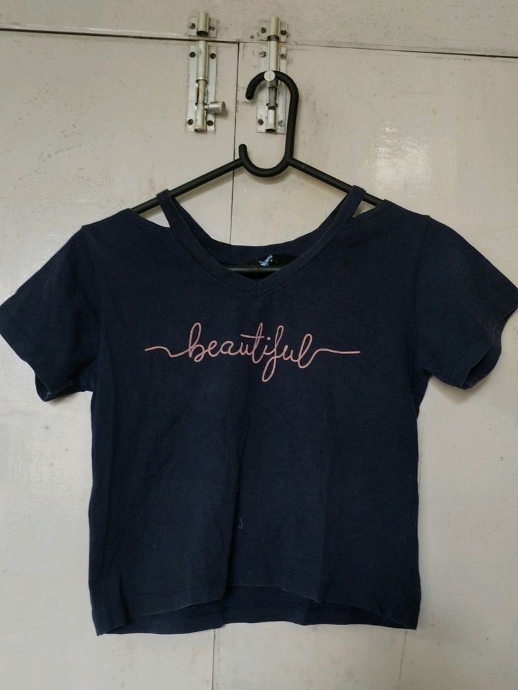 Navy Blue Crop T-top For Girls