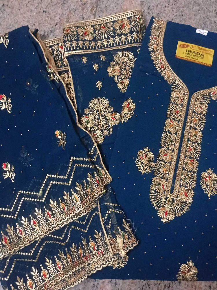 Elegant Blue Embroidered Suit